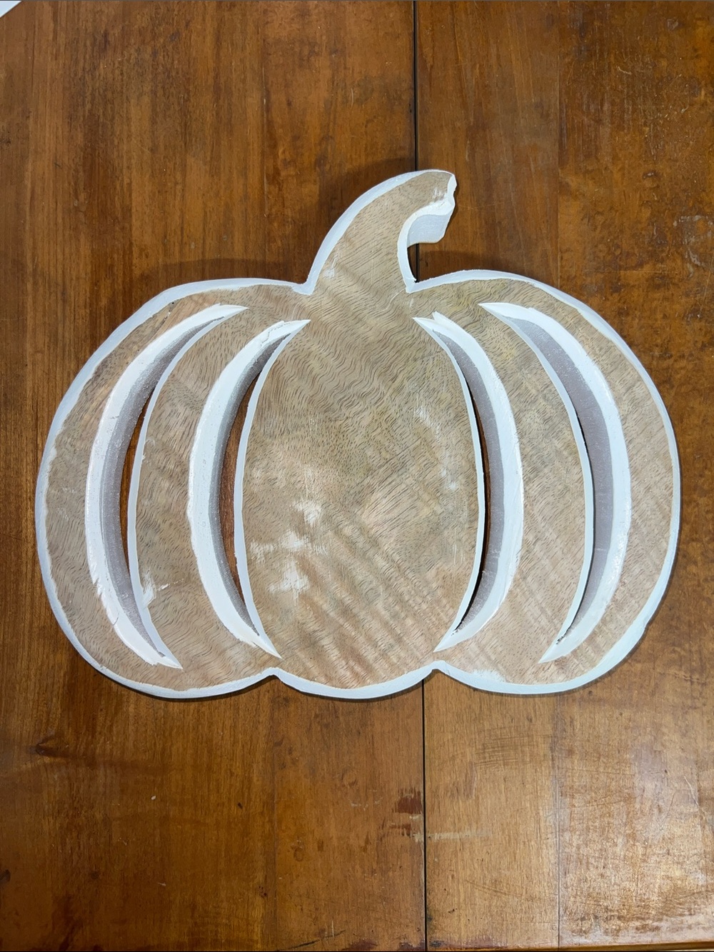 Mary Square Wooden Pumpkin Wall Accent in Natural and White washed